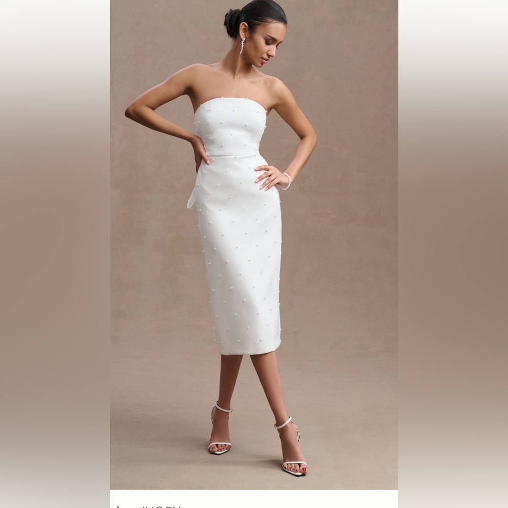 Sachin & Babi Gemma Strapless Back-Bow Pearl Midi Dress